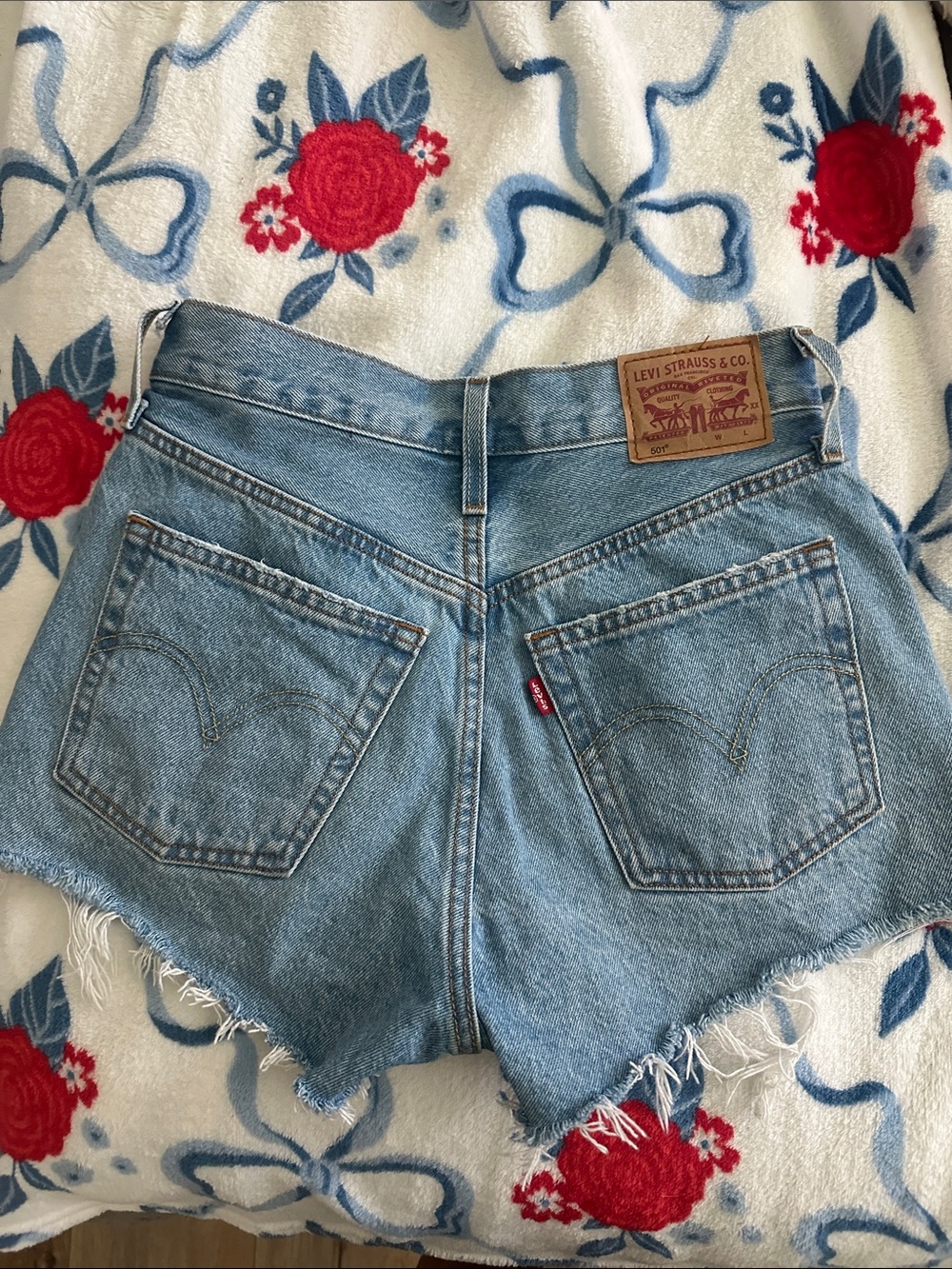 Signature by Levi Strauss Light Blue Distressed Denim Shorts